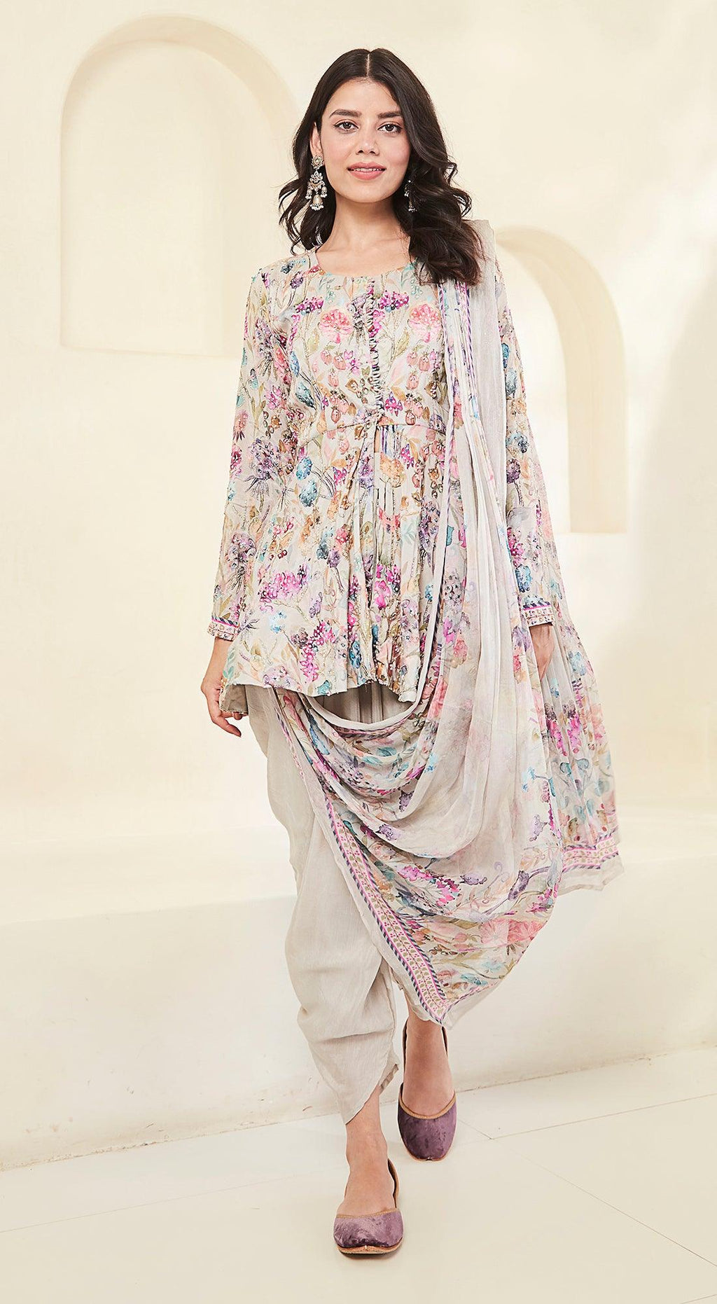 Beige Kurta Set With Attached Dupatta - Basanti Kapde aur Koffee