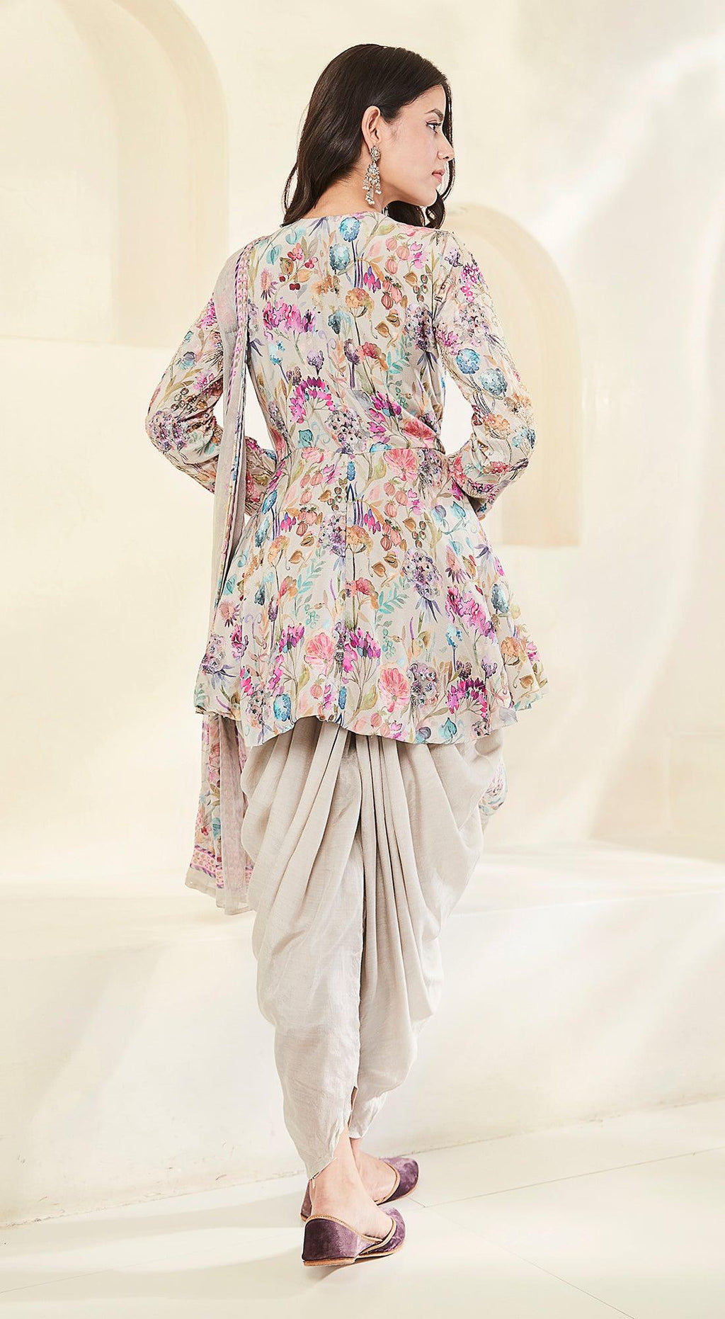 Beige Kurta Set With Attached Dupatta - Basanti Kapde aur Koffee