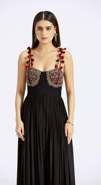 Black Gown with Applique Embroidery - Basanti Kapde aur Koffee