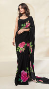 Black Rose-Printed Saree Set - Basanti Kapde aur Koffee