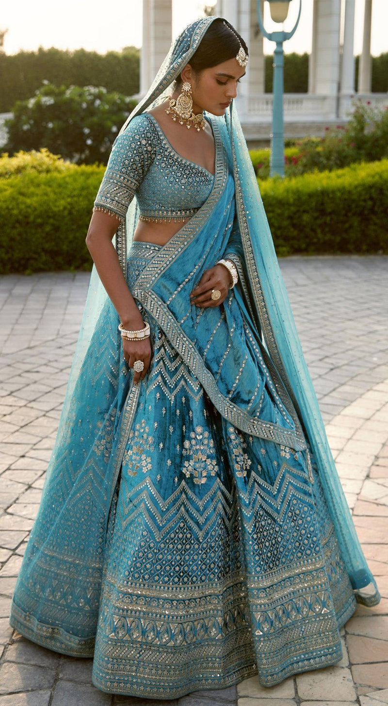 Sky blue on sale bridal lehenga