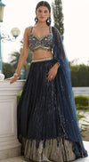 Blue Sequin Georgette Lehenga Set - Basanti Kapde aur Koffee