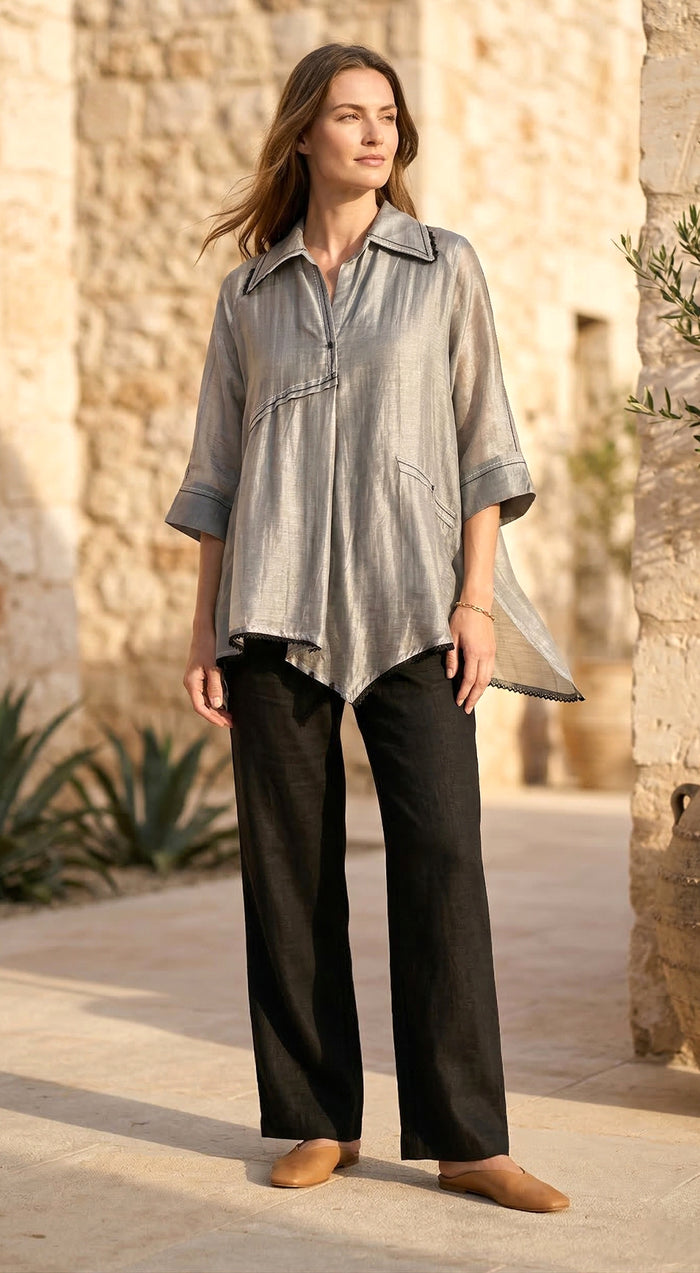 Aqua Cotton Silk Shirt