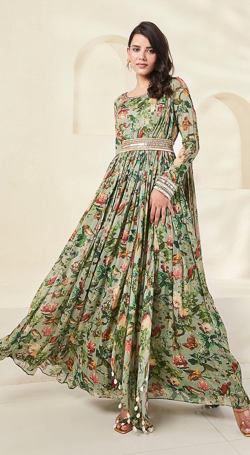 Green Printed Gown - Basanti Kapde aur Koffee