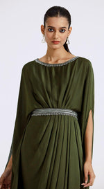 Moss Green Gown with Cape sleeves - Basanti Kapde aur Koffee