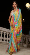 Multi Stripe Print Saree - Basanti Kapde aur Koffee