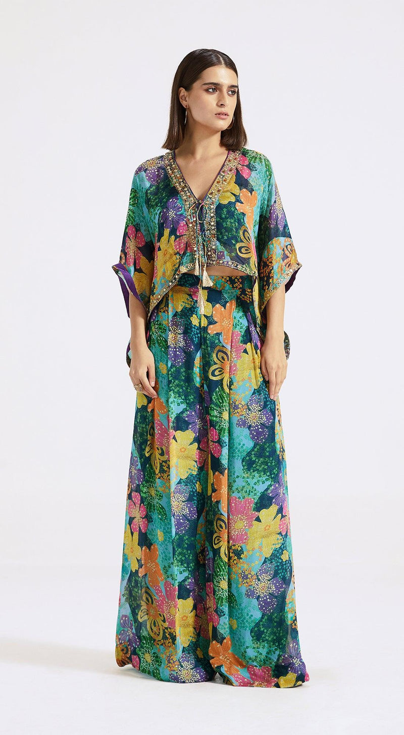 Multicoloured Sharara Set With Cape - Basanti Kapde aur Koffee