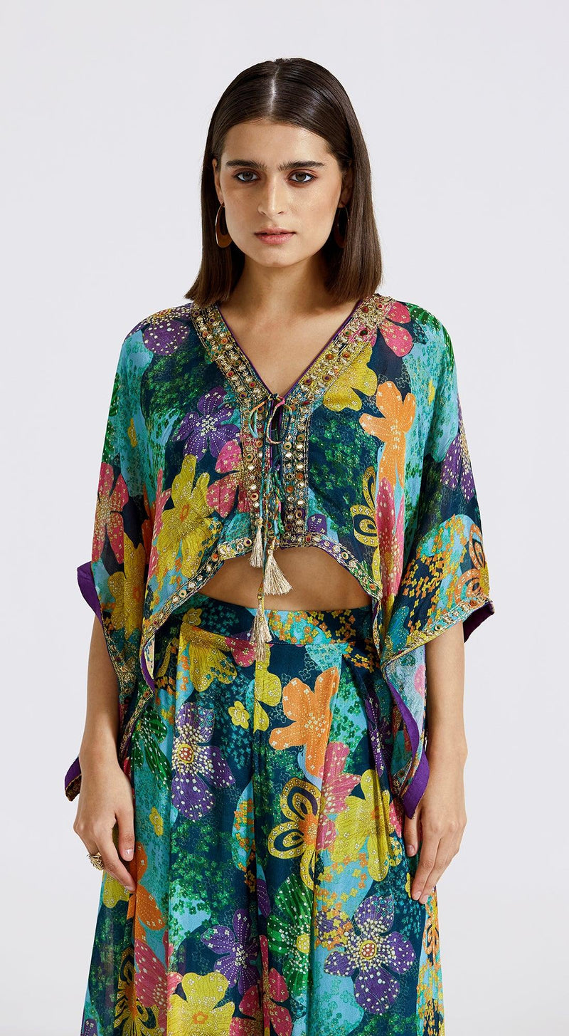 Multicoloured Sharara Set With Cape - Basanti Kapde aur Koffee