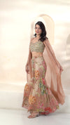 Peach Printed Cape Set