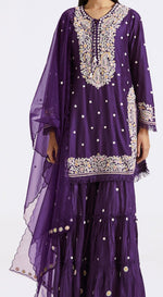 Purple Embroidered Kurta And Sharara Set - Basanti Kapde aur Koffee