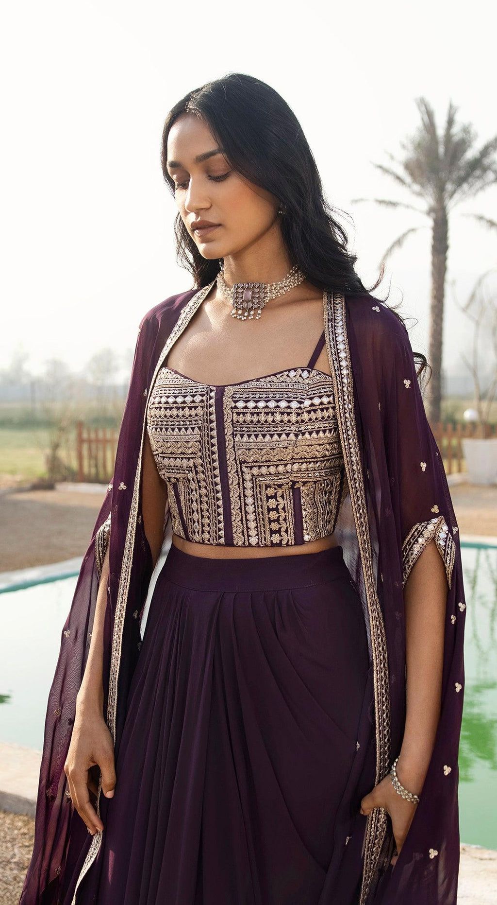 Purple Skirt Set With Cape - Basanti Kapde aur Koffee