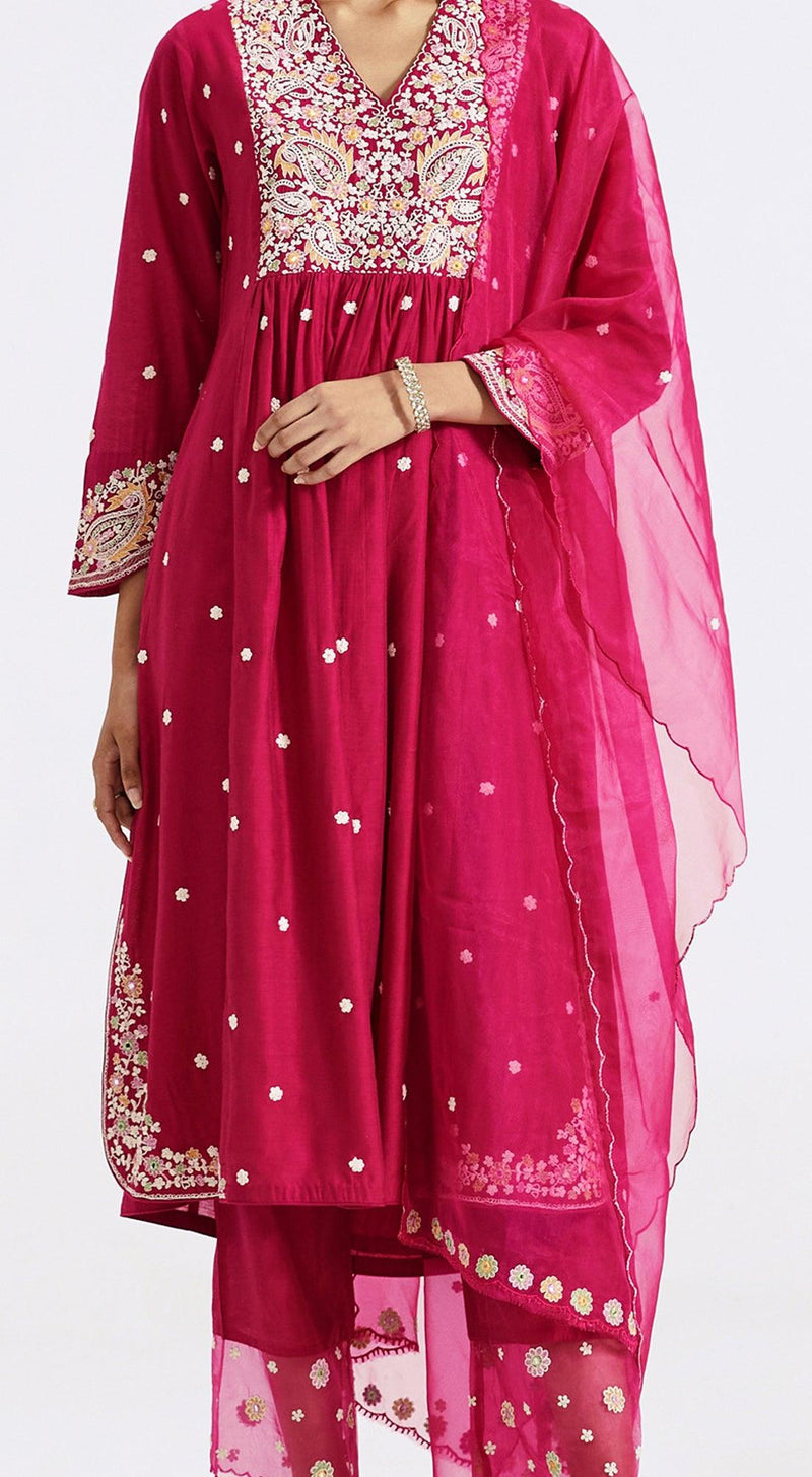 Rani Pink Embroidered Suit Set - Basanti Kapde aur Koffee