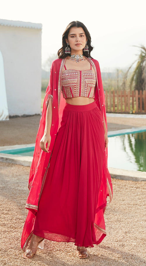 Rani Pink Gold Cape Skirt Set