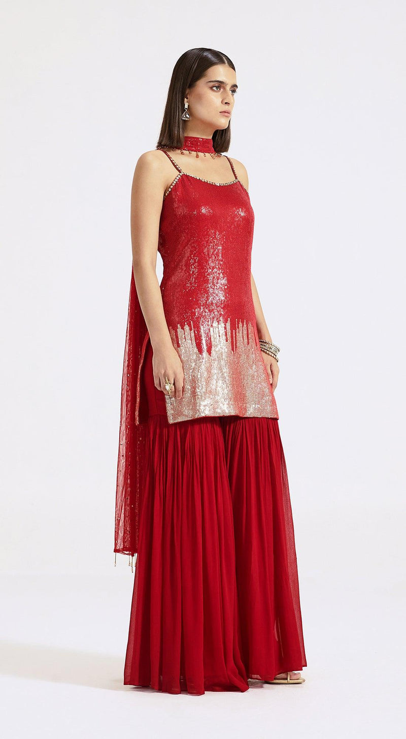 Red Sequins Sharara Set - Basanti Kapde aur Koffee