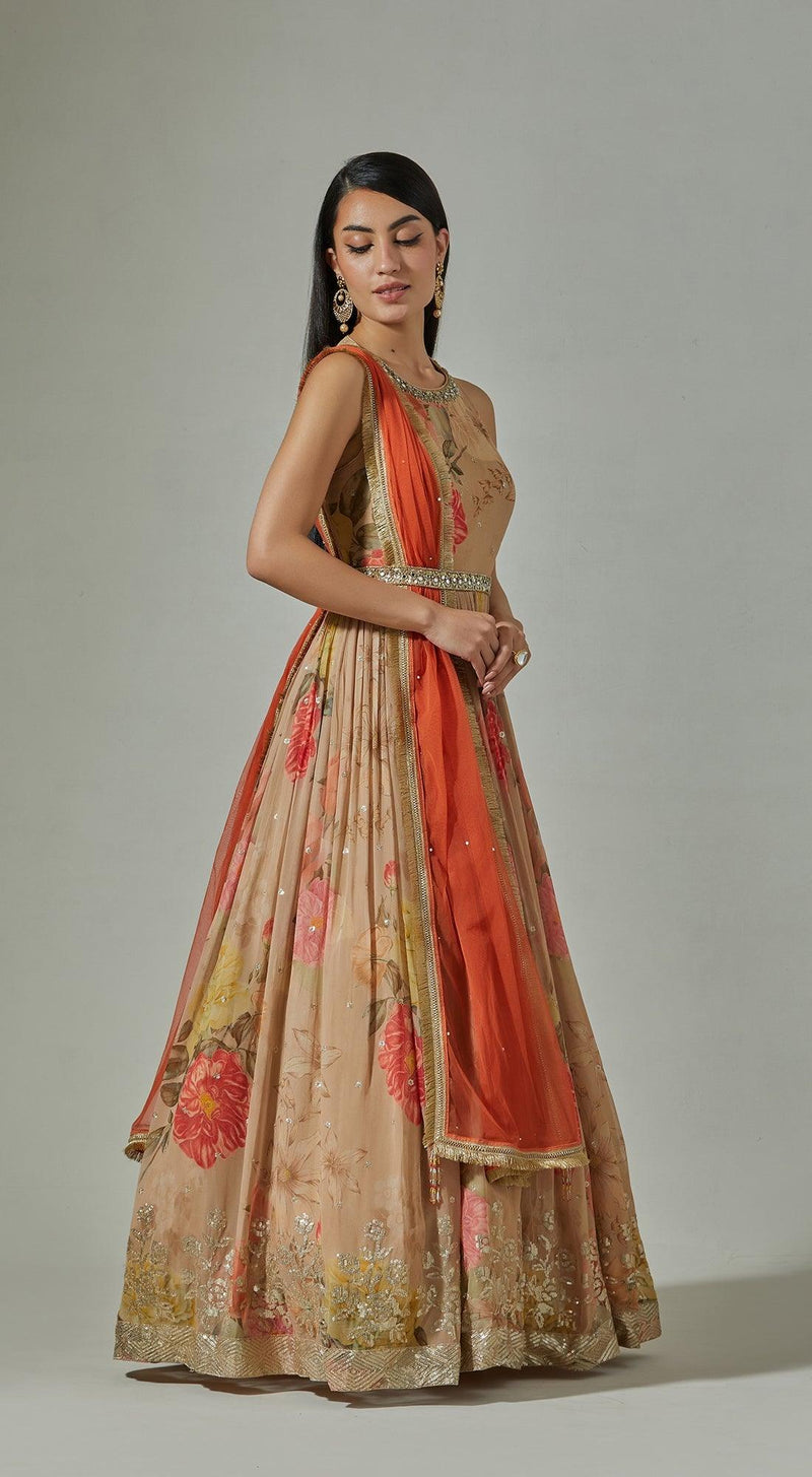 Beautiful anarkali all over printed gown – Vika Fab