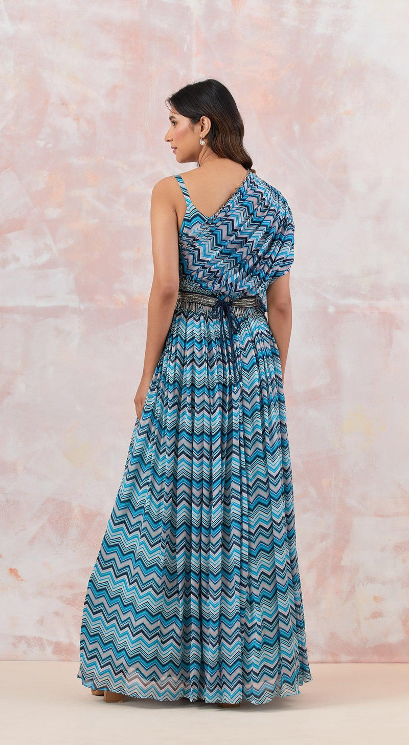 Blue Maxi Dress With Embroidered Belt - Basanti Kapde aur Koffee