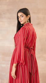 Candy red flared jumpsuit with lapel collar - Basanti Kapde aur Koffee