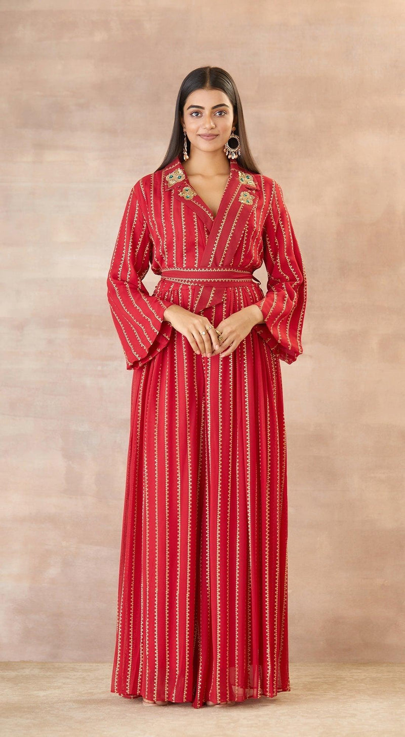 Candy red flared jumpsuit with lapel collar - Basanti Kapde aur Koffee