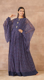 Drop Printed Blue Maxi Dress With Bishop Sleeve - Basanti Kapde aur Koffee