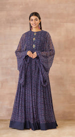 Drop Printed Blue Maxi Dress With Bishop Sleeve - Basanti Kapde aur Koffee