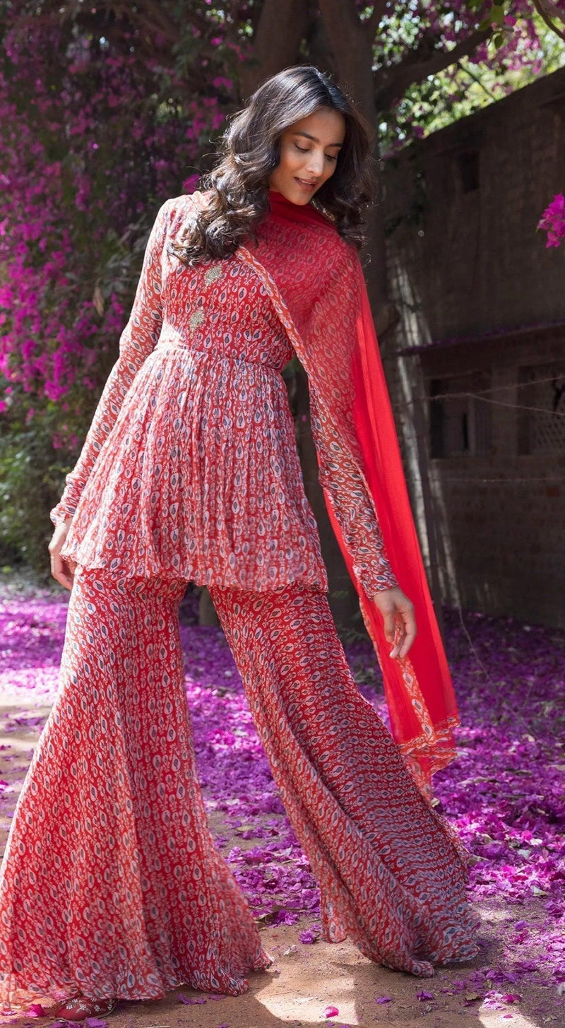 Buy Pink Printed Cotton Anarkali Sharara Suit Set With Dupatta Online at  Rs.1749 | Libas
