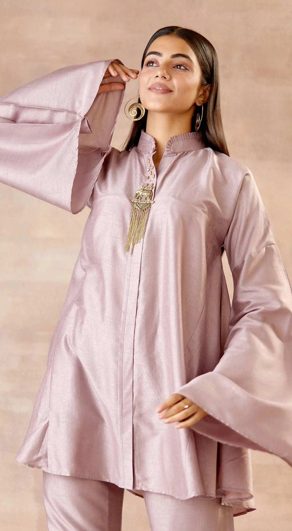 Lilac Feather Cord Set With Flared Sleeves and Pants - Basanti Kapde aur Koffee