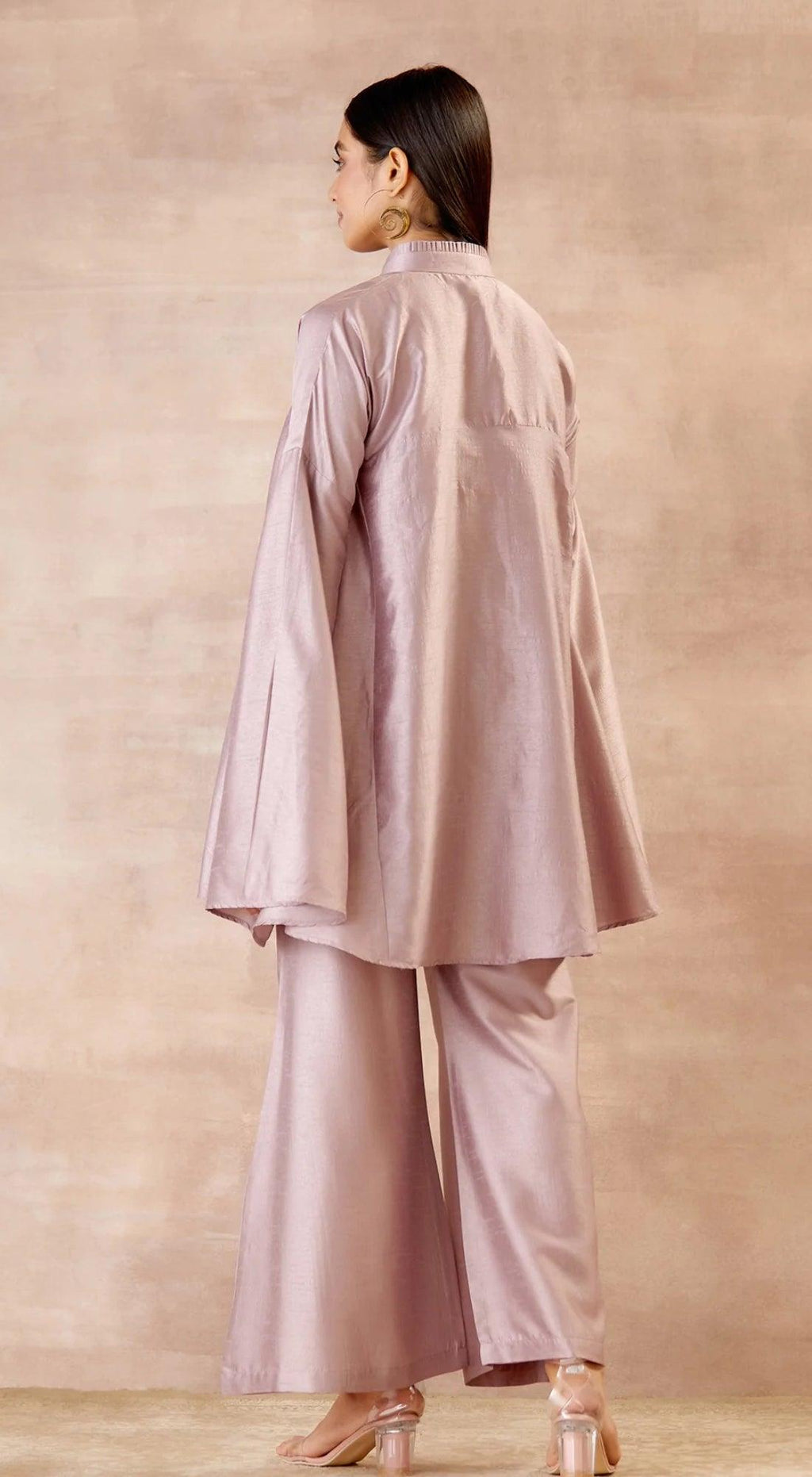 Lilac Feather Cord Set With Flared Sleeves and Pants - Basanti Kapde aur Koffee