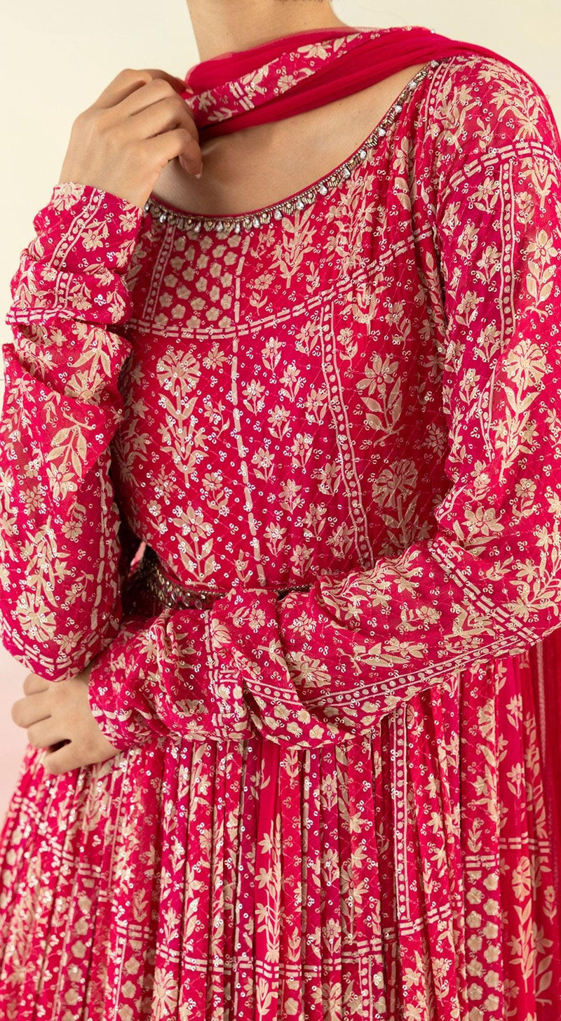 Pink Sequin Embroidered Anarkali WIth Belt - Basanti Kapde aur Koffee