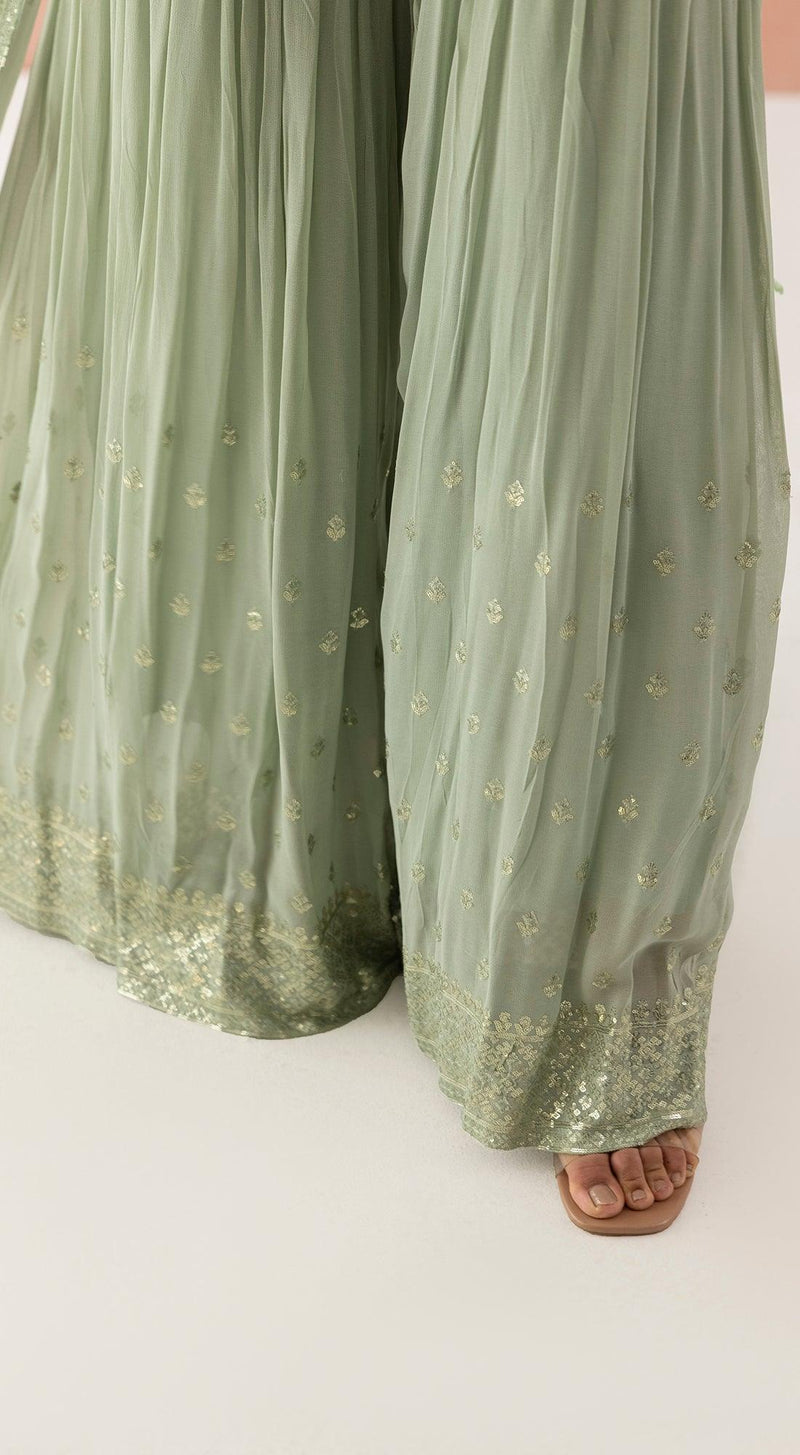 Pista Green Sequin Embellished Sharara Set - Basanti Kapde aur Koffee
