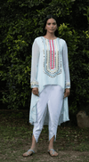 Powder blue neckline detailed kurta with dhoti pants - Basanti Kapde aur Koffee