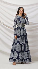 Printed Blue Anarkali Set With Embroidered Belt - Basanti Kapde aur Koffee