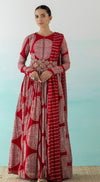 Printed Red Anarkali Set With Embroidered Belt - Basanti Kapde aur Koffee