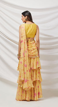 Yellow Embroidered Draped Saree Set - Basanti Kapde aur Koffee