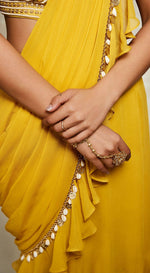 Yellow Ruffled Saree With Embroidered Blouse - Basanti Kapde aur Koffee